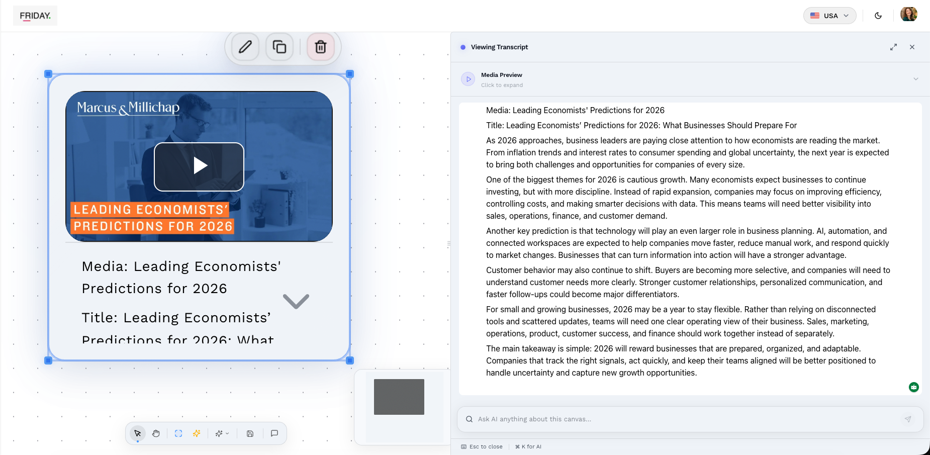Friday Canvas — visual workspace for connecting ideas