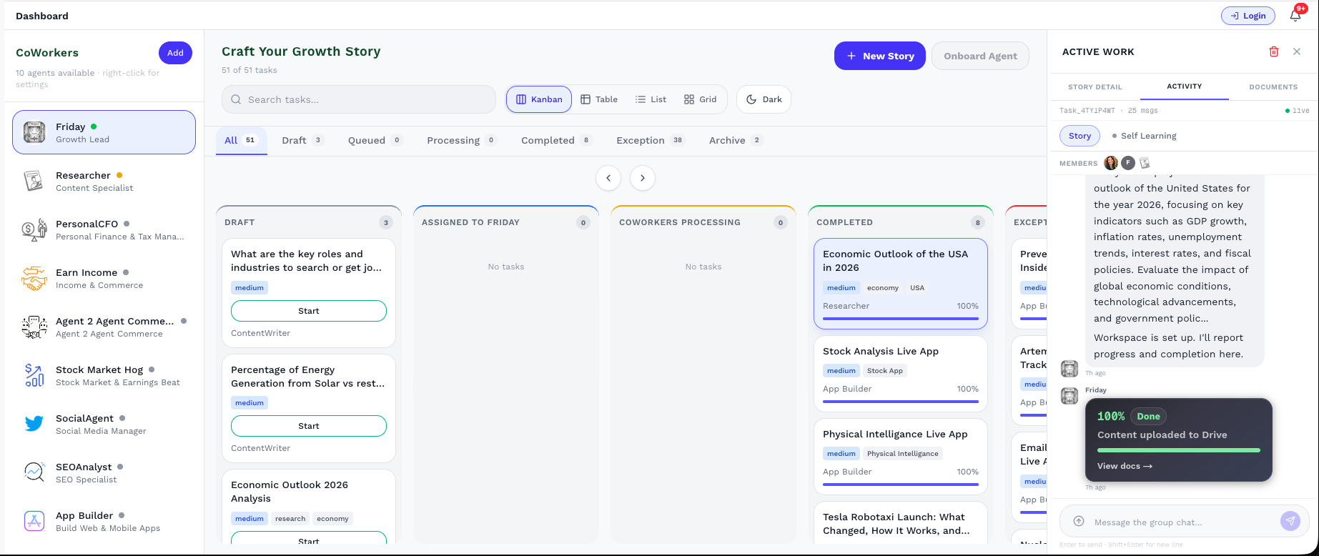 Friday Growth Dashboard — real-time command center for team outcomes