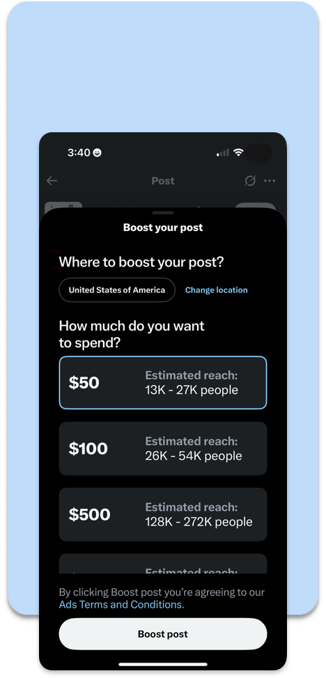 Cost to boost your post